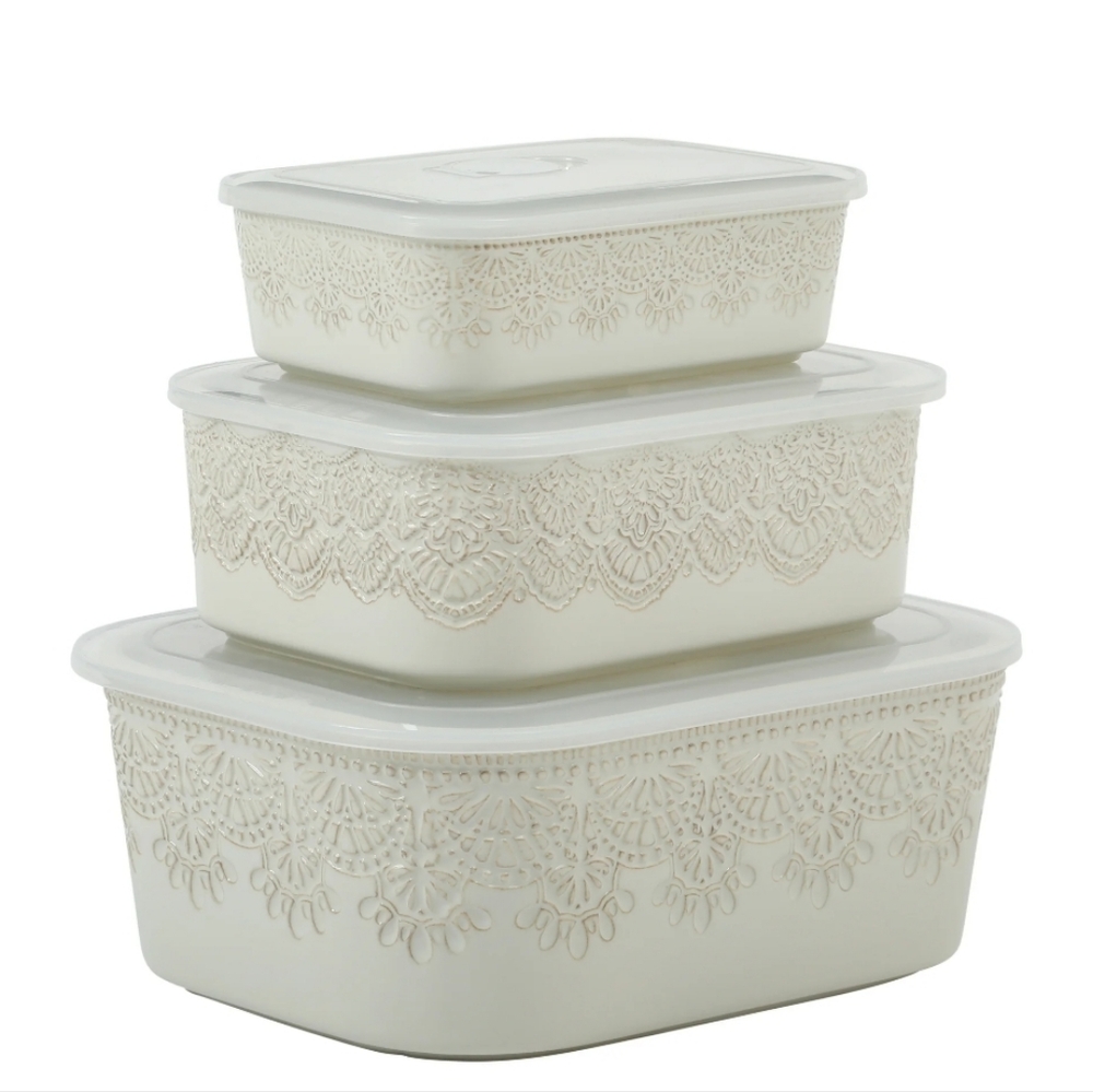 ❤️ New 2025 The Pioneer Woman Vintage Lace Cream 6-Piece Nesting Bowls S…